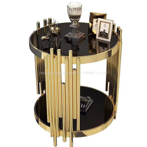  Mesa de té de vidrio templado negro con mesa de centro de mármol de acero inoxidable dorado 304